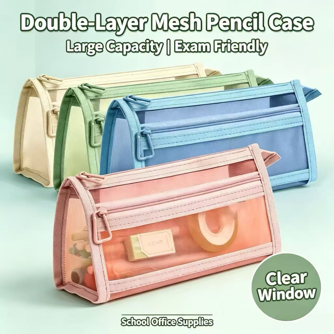 Double Layer Clear Mesh Pencil - Clear Mesh Pencil Pouch For Exam 评论和价格