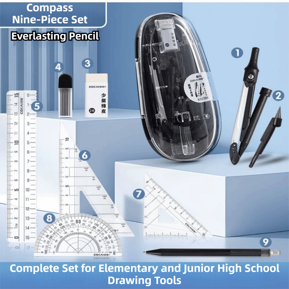 9Pcs/Set Straight Ruler Math G - Math Geometry Set With Compass 评论和价格