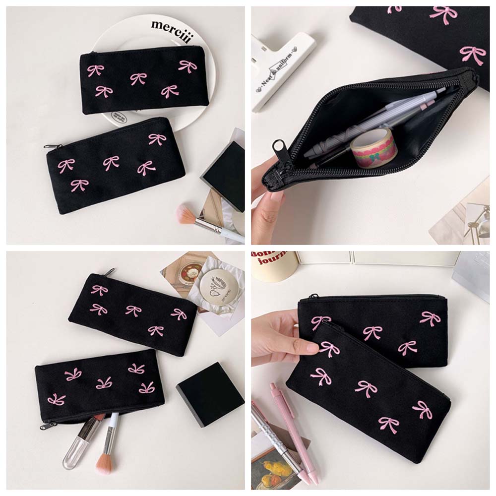 Bowknot Bow Stationery Bag Lar - Aesthetic Large Pencil Case Pouch 评论和价格