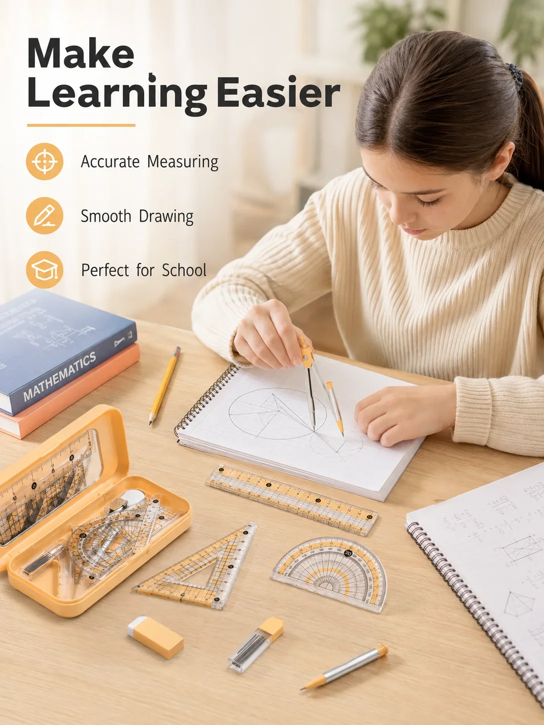 8-Piece Math Geometry Set for  - Math Geometry Set With Compass 评论和价格