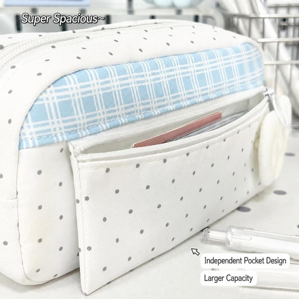 Aesthetic Polka Dot Plaid Penc - Aesthetic Large Pencil Case Pouch 评论和价格