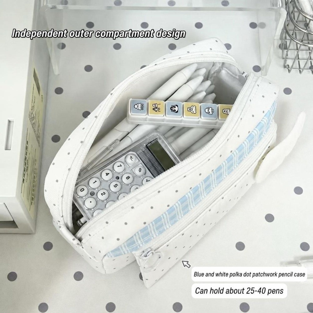 Aesthetic Polka Dot Plaid Penc - Aesthetic Large Pencil Case Pouch 评论和价格
