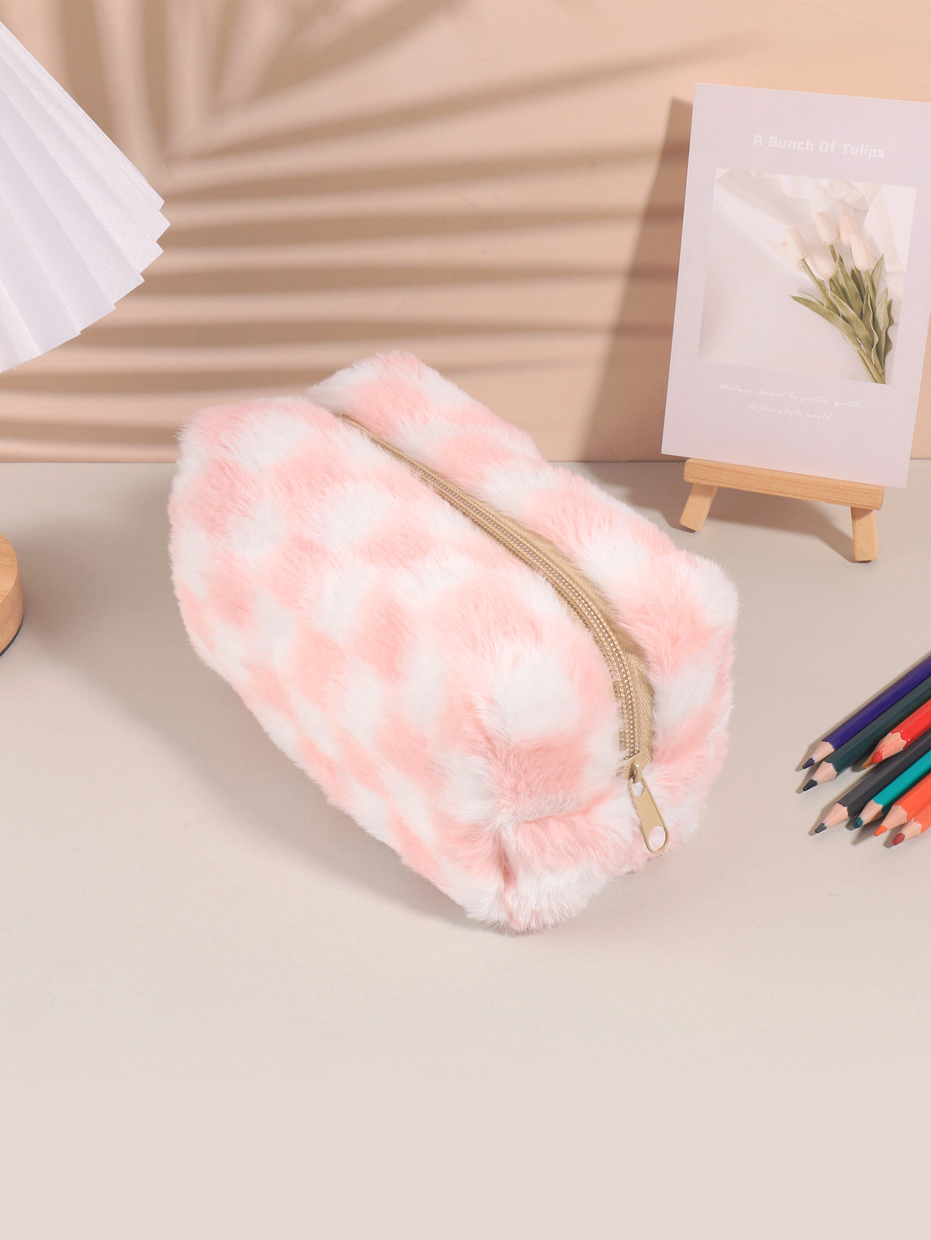 Cute Korean Checkered Pencil C - Aesthetic Large Pencil Case Pouch 评论和价格