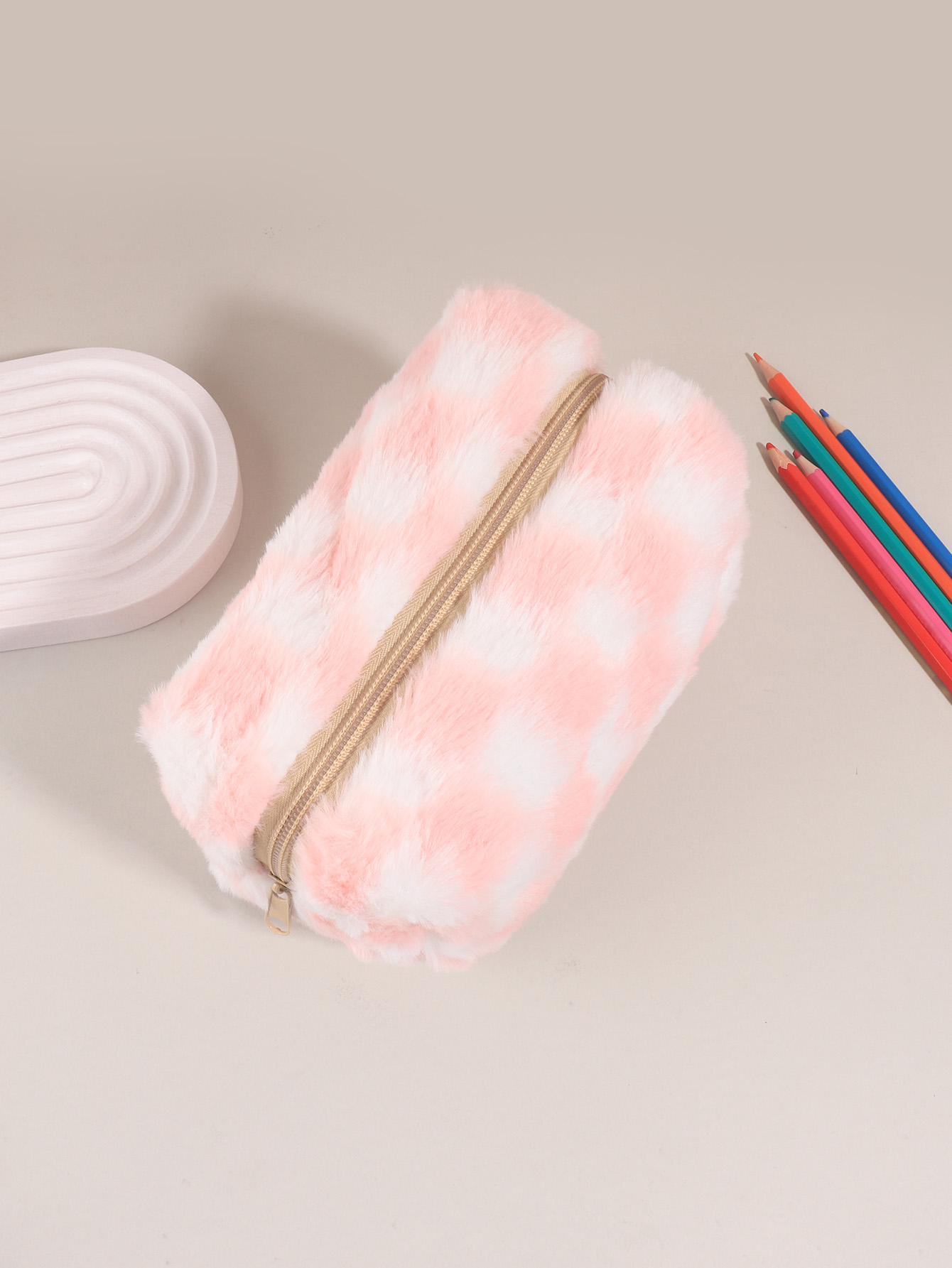 Cute Korean Checkered Pencil C - Aesthetic Large Pencil Case Pouch 评论和价格