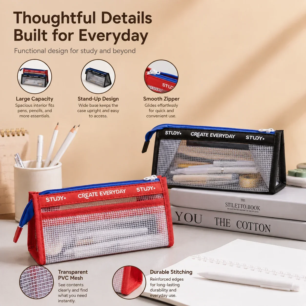 Clear Pencil Case, Large Capac - Aesthetic Large Pencil Case Pouch 评论和价格
