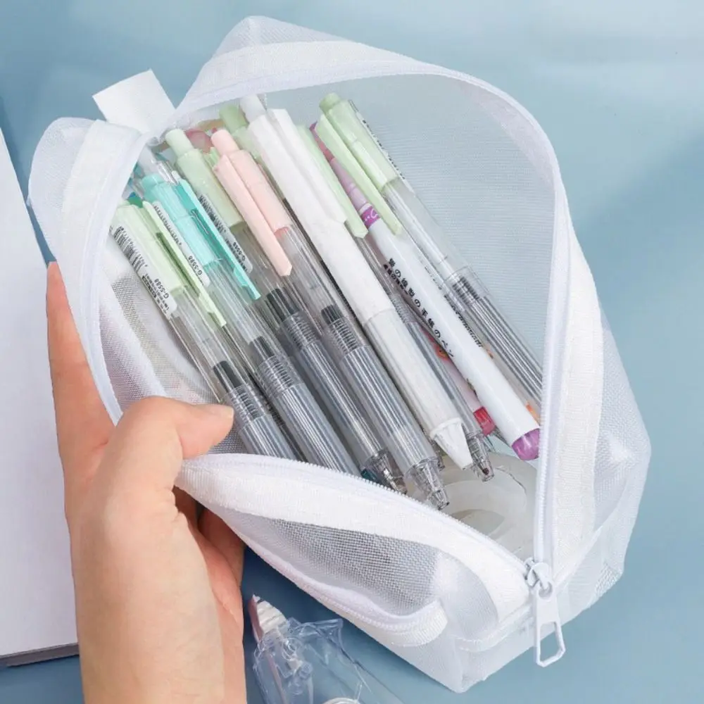 Large Capacity Double-Layer Me - Clear Mesh Pencil Pouch For Exam 评论和价格