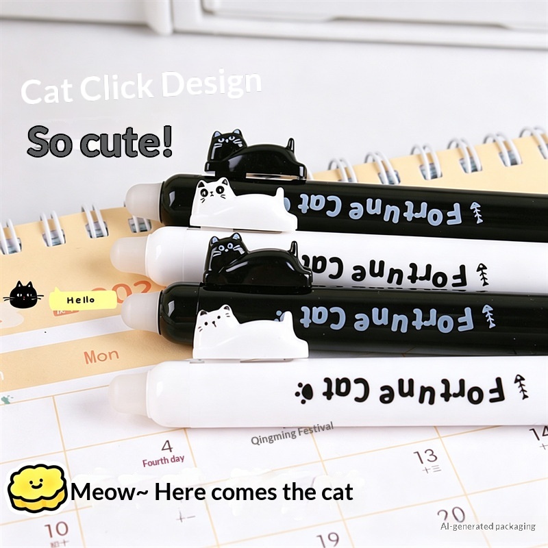 4pcs  Cute Cat Erasable Gel Pe - Retractable Eraser Pen Click 评论和价格