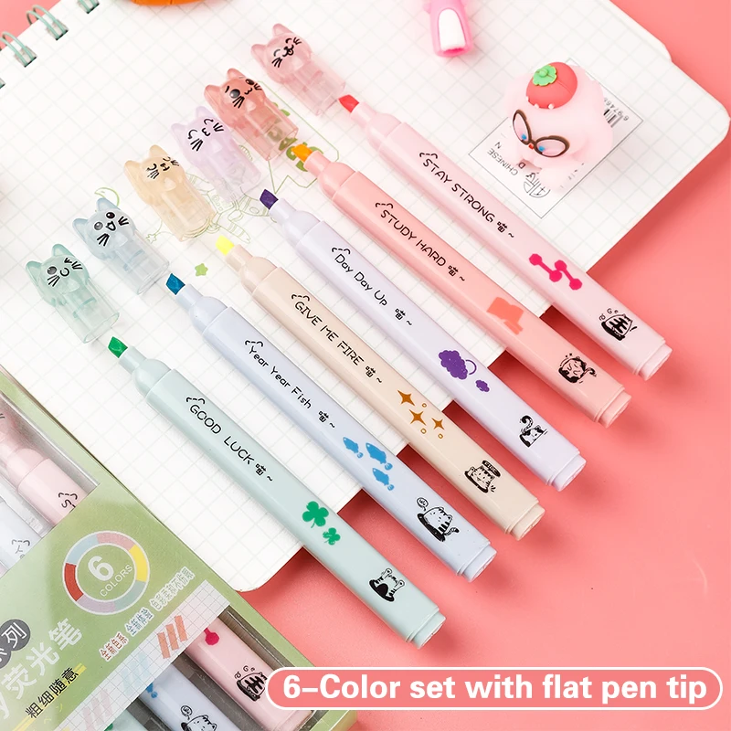 6 pcs/pack Kawaii Cat Claw Pas - Pastel Highlighter Set Double Ended 评论和价格