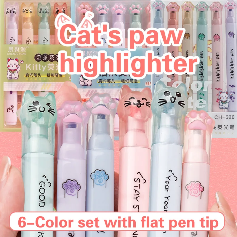 6 pcs/pack Kawaii Cat Claw Pas - Pastel Highlighter Set Double Ended 评论和价格