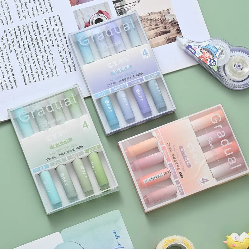 2025 4Pcs/Pack Gradual Highlig - Pastel Highlighter Set Double Ended 评论和价格