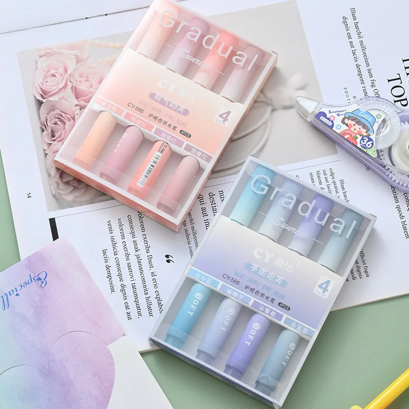 2025 4Pcs/Pack Gradual Highlig - Pastel Highlighter Set Double Ended 评论和价格