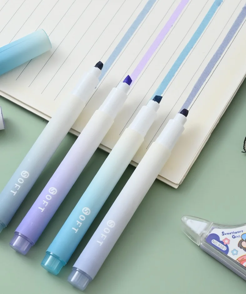2025 4Pcs/Pack Gradual Highlig - Pastel Highlighter Set Double Ended 评论和价格