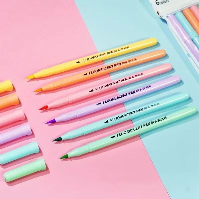 6 colors Soft Brush Fluorescen - Pastel Highlighter Set Double Ended 评论和价格