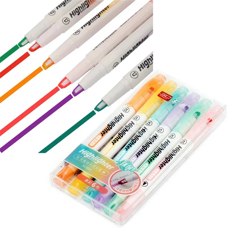 6 Colors/Set Unique Window Tip - Pastel Highlighter Set Double Ended 评论和价格