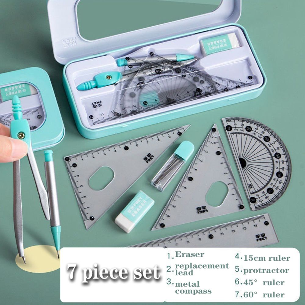 7Pcs/Set Ruler Compass Pencil  - Math Geometry Set With Compass 评论和价格