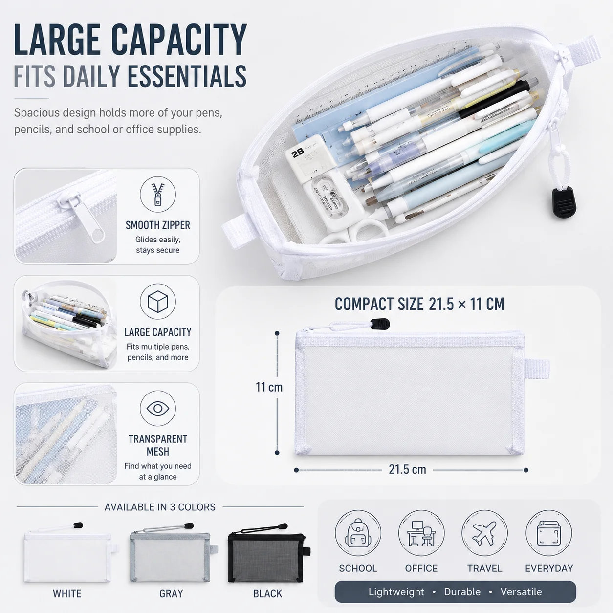 Transparent Mesh Pen Bag, Clea - Clear Mesh Pencil Pouch For Exam 评论和价格