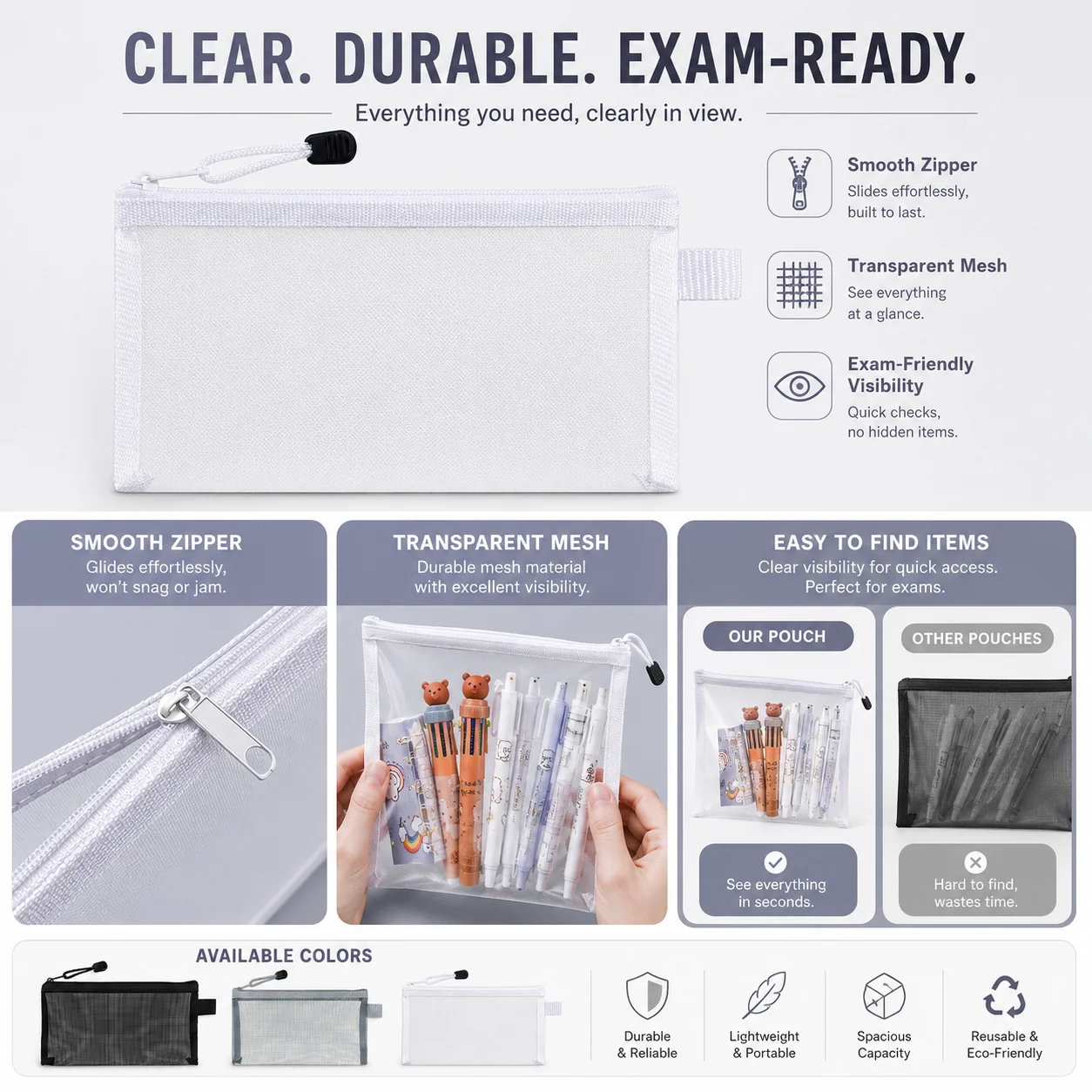 Transparent Mesh Pen Bag, Clea - Clear Mesh Pencil Pouch For Exam 评论和价格