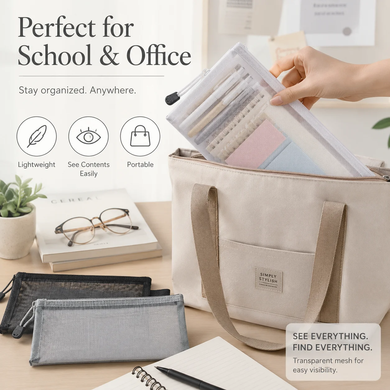 Transparent Mesh Pen Bag, Clea - Clear Mesh Pencil Pouch For Exam 评论和价格