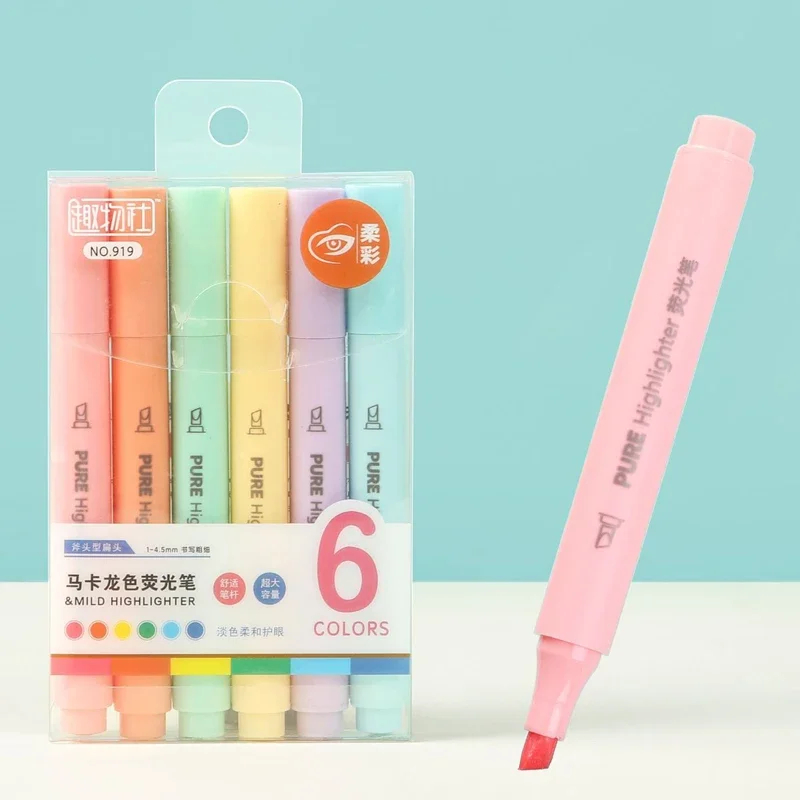 6Pcs/Set Macaron Color Pastel  - Pastel Highlighter Set Double Ended 评论和价格